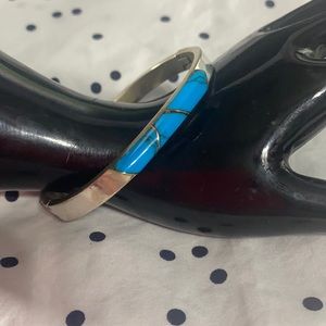 🌼Vintage Mexican 925 Sterling Silver Turquoise Hinged Bangle Bracelet🌻